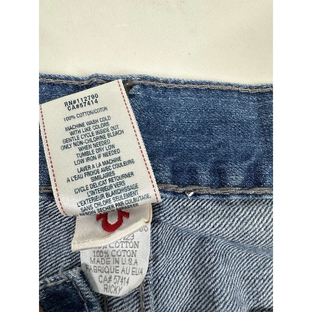 True Religion Jeans Mens 40x30‎ Ricky Super T Flap Pockets Blue HEMMED